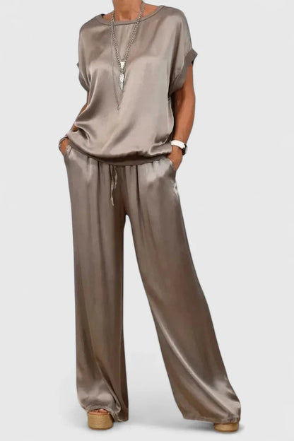 Women Satin Set with Wide-Leg for Lounge by Selouva