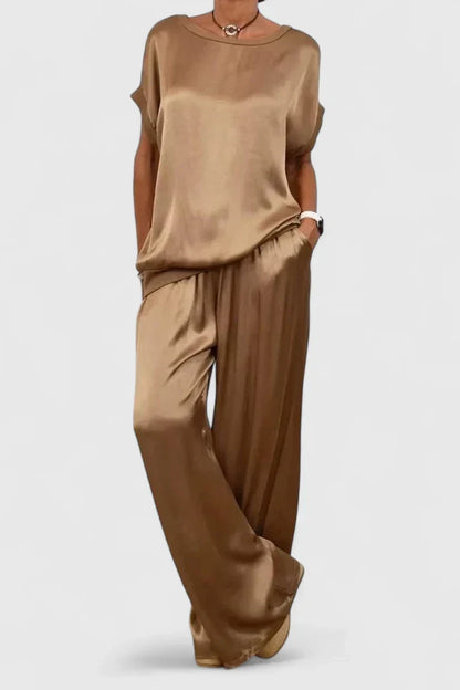 Women Satin Set with Wide-Leg for Lounge by Selouva