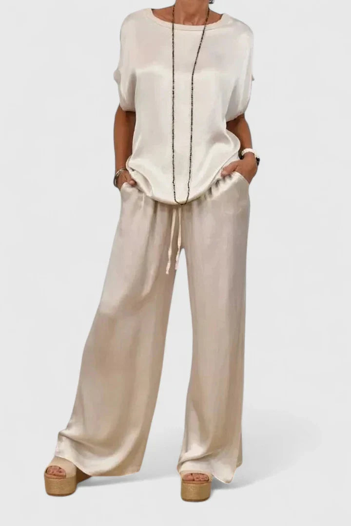 Women Satin Set with Wide-Leg for Lounge by Selouva