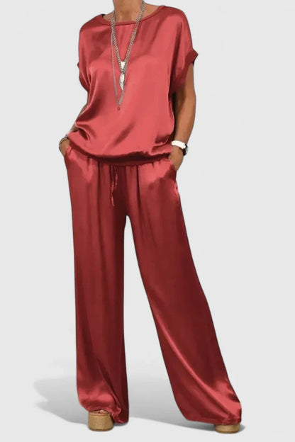 Women Satin Set with Wide-Leg for Lounge by Selouva