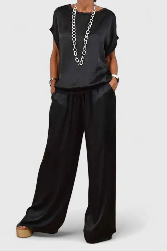 Women Satin Set with Wide-Leg for Lounge by Selouva