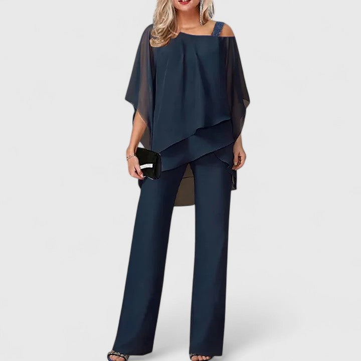 Women's Black Pant Set with Overlay for Work by Selouva