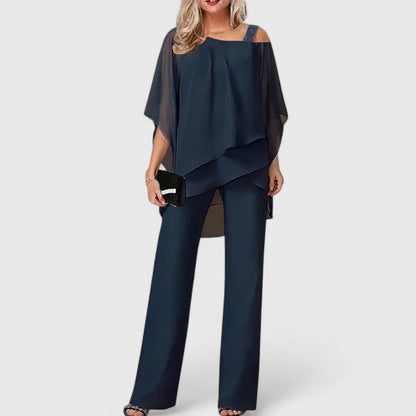 Women's Black Pant Set with Overlay for Work by Selouva