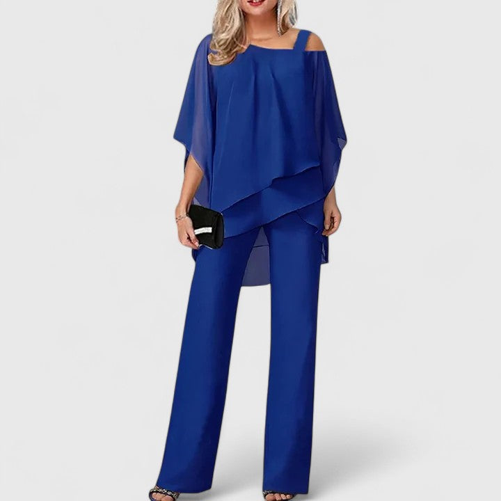 Women's Black Pant Set with Overlay for Work by Selouva