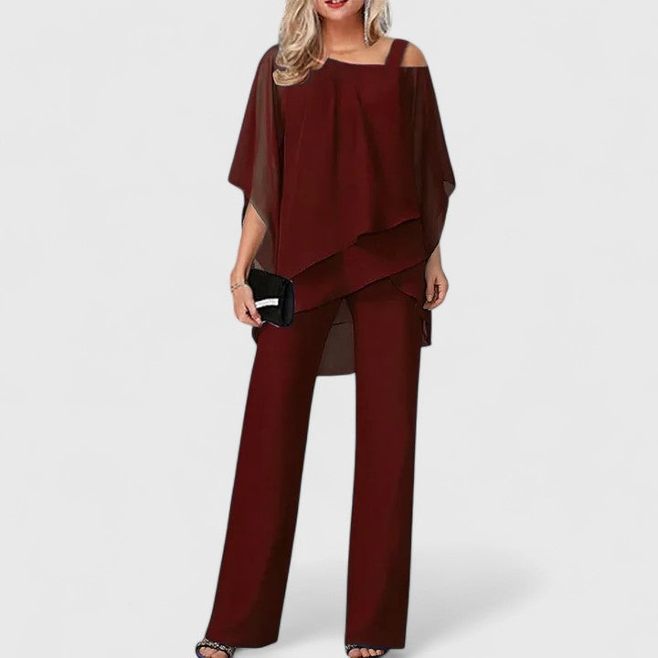 Women's Black Pant Set with Overlay for Work by Selouva