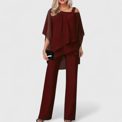 Women's Black Pant Set with Overlay for Work by Selouva