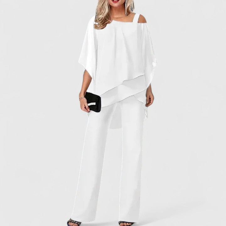 Women's Black Pant Set with Overlay for Work by Selouva