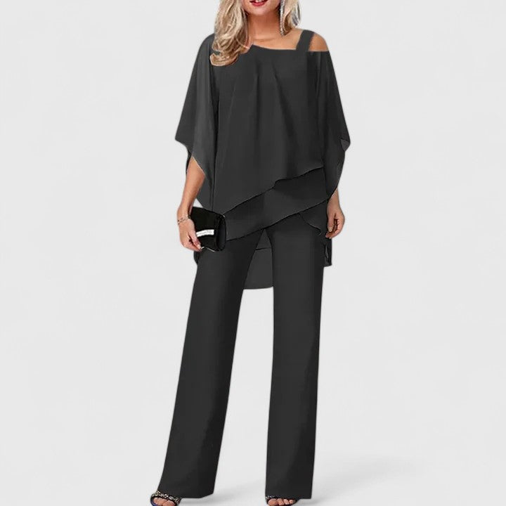 Women's Black Pant Set with Overlay for Work by Selouva