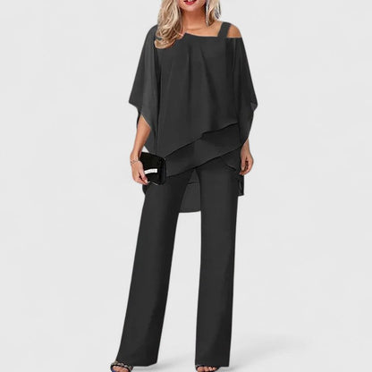 Women's Black Pant Set with Overlay for Work by Selouva
