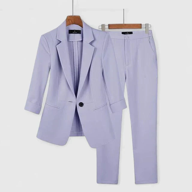 Nyvanna Sophisticated Light Blue Blazer Set With Tailored Trousers by Selouva