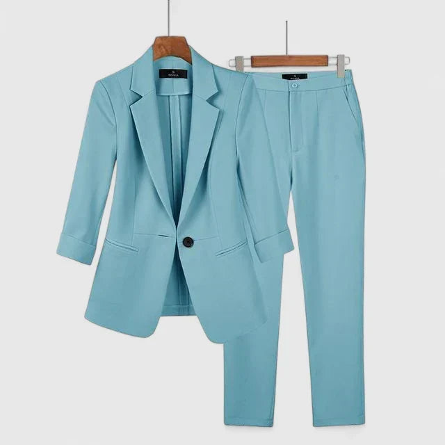 Nyvanna Sophisticated Light Blue Blazer Set With Tailored Trousers by Selouva