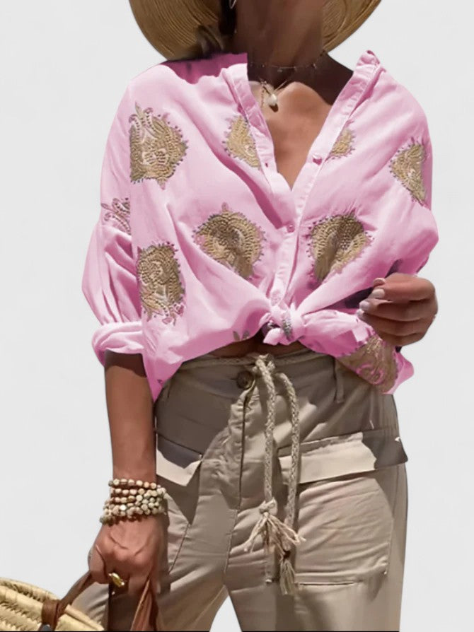 Veronika Elegant Blouse With Embroidered Floral Medallion by Selouva