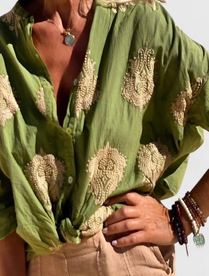 Veronika Elegant Blouse With Embroidered Floral Medallion by Selouva
