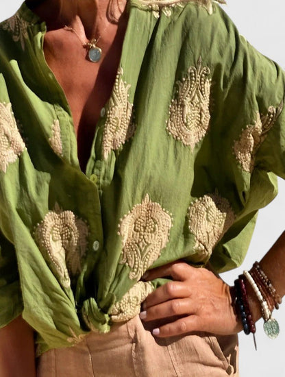 Veronika Elegant Blouse With Embroidered Floral Medallion by Selouva
