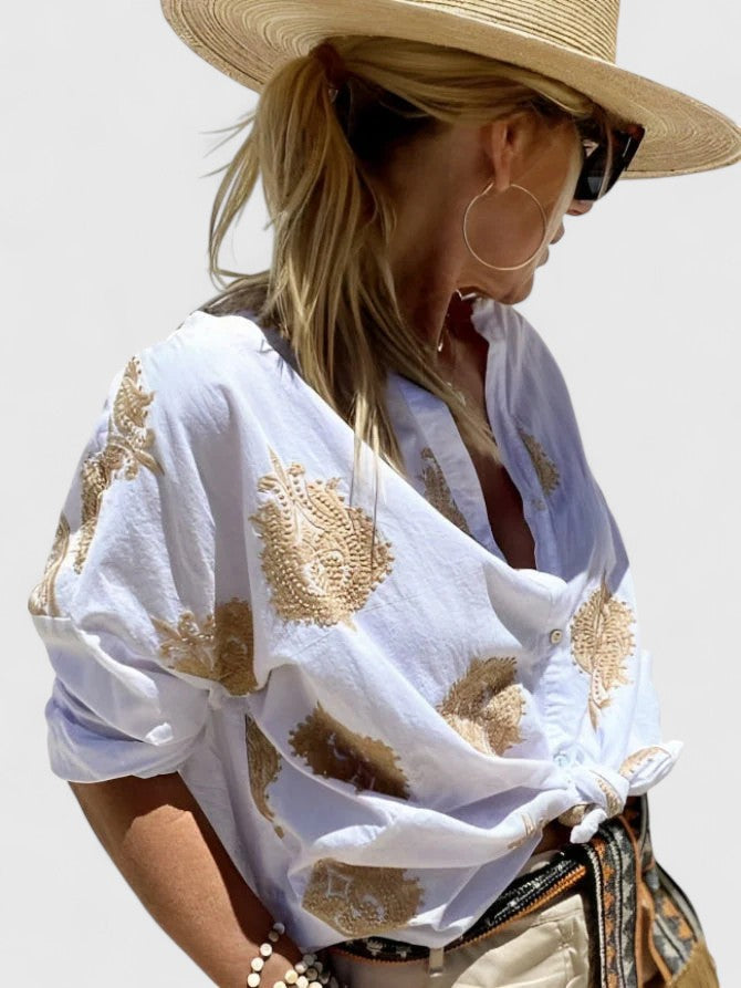 Veronika Elegant Blouse With Embroidered Floral Medallion by Selouva