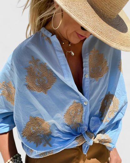 Veronika Elegant Blouse With Embroidered Floral Medallion by Selouva
