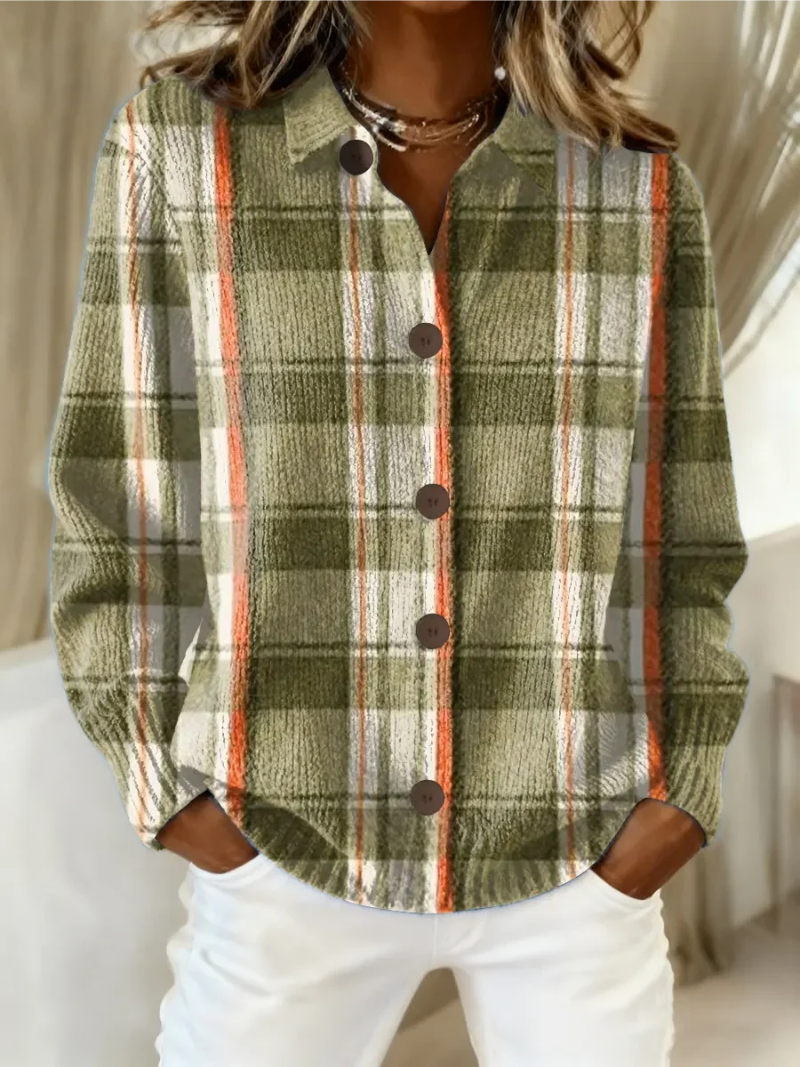 Noor Moss Green Checkered Blouse With Orange Stripe by Selouva
