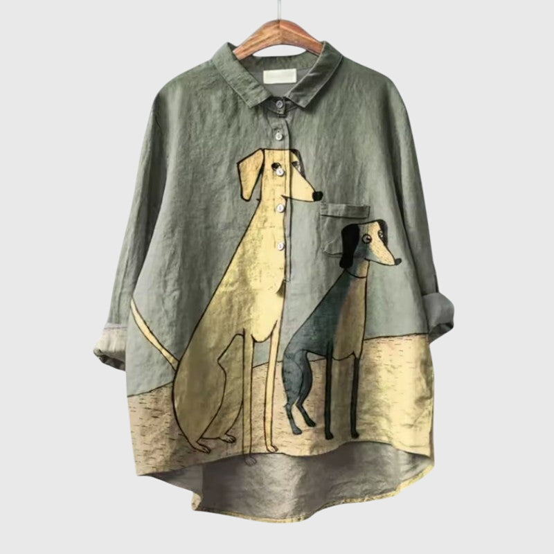Asta Dog Lovers Blouse With Playful Dog Illustration by Selouva