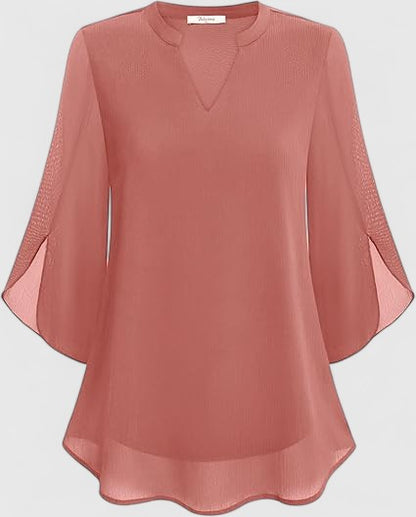 Celinora Black Blouse With Flowy Sheer Sleeves V Neck A Line Fit by Selouva