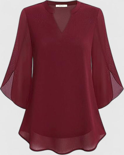 Celinora Black Blouse With Flowy Sheer Sleeves V Neck A Line Fit by Selouva