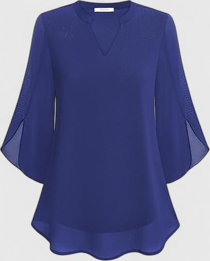 Celinora Black Blouse With Flowy Sheer Sleeves V Neck A Line Fit by Selouva