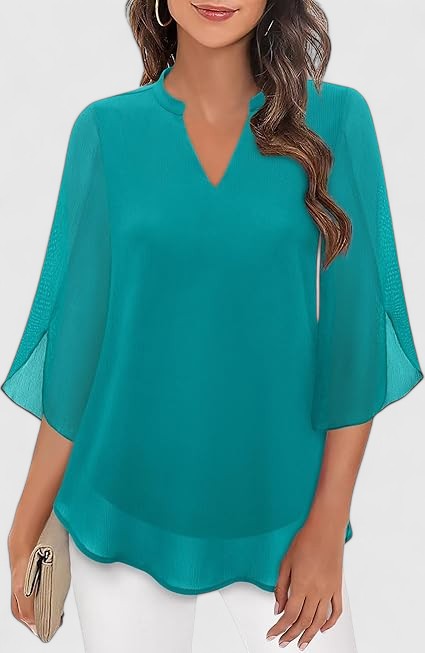 Celinora Black Blouse With Flowy Sheer Sleeves V Neck A Line Fit by Selouva