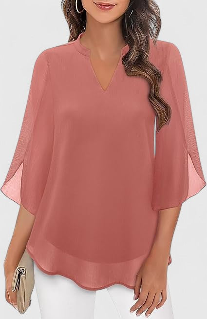 Celinora Black Blouse With Flowy Sheer Sleeves V Neck A Line Fit by Selouva