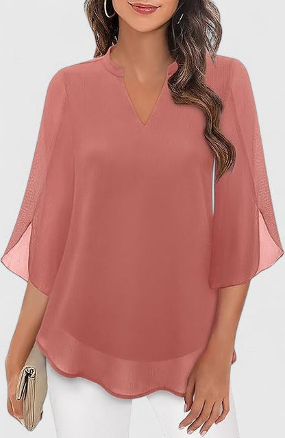 Celinora Black Blouse With Flowy Sheer Sleeves V Neck A Line Fit by Selouva