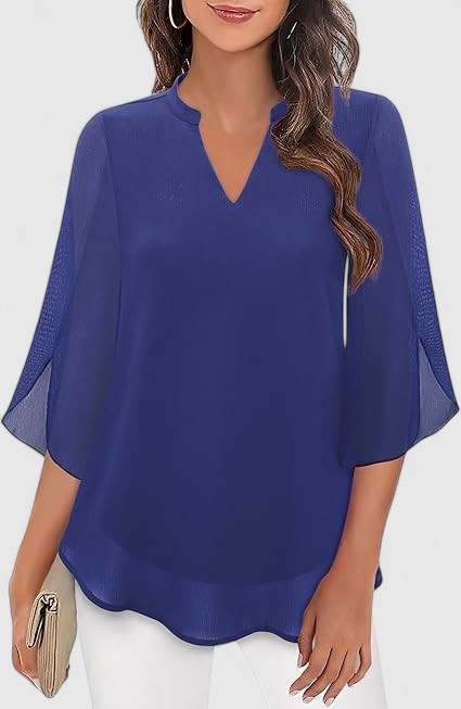 Celinora Black Blouse With Flowy Sheer Sleeves V Neck A Line Fit by Selouva