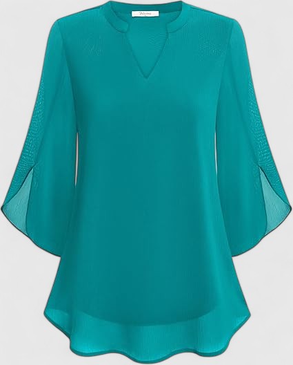 Celinora Black Blouse With Flowy Sheer Sleeves V Neck A Line Fit by Selouva