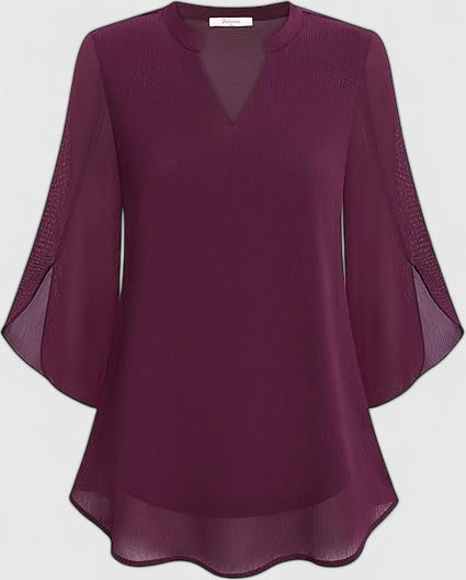 Celinora Black Blouse With Flowy Sheer Sleeves V Neck A Line Fit by Selouva