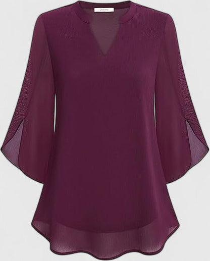Celinora Black Blouse With Flowy Sheer Sleeves V Neck A Line Fit by Selouva