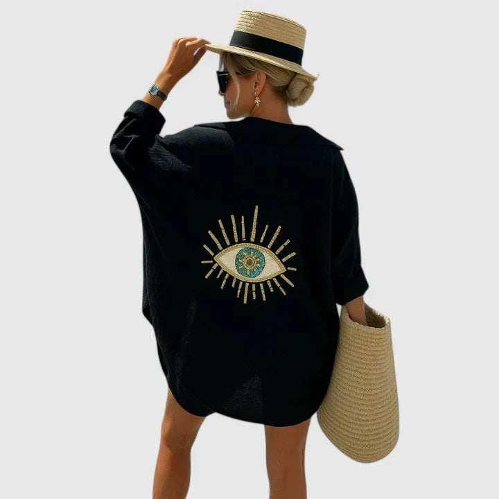 Lynsyann Elegant Boho Blouse With Eye Embroidery Detail by Selouva