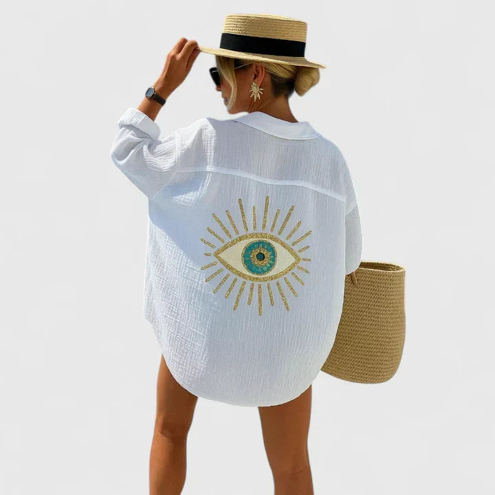 Lynsyann Elegant Boho Blouse With Eye Embroidery Detail by Selouva