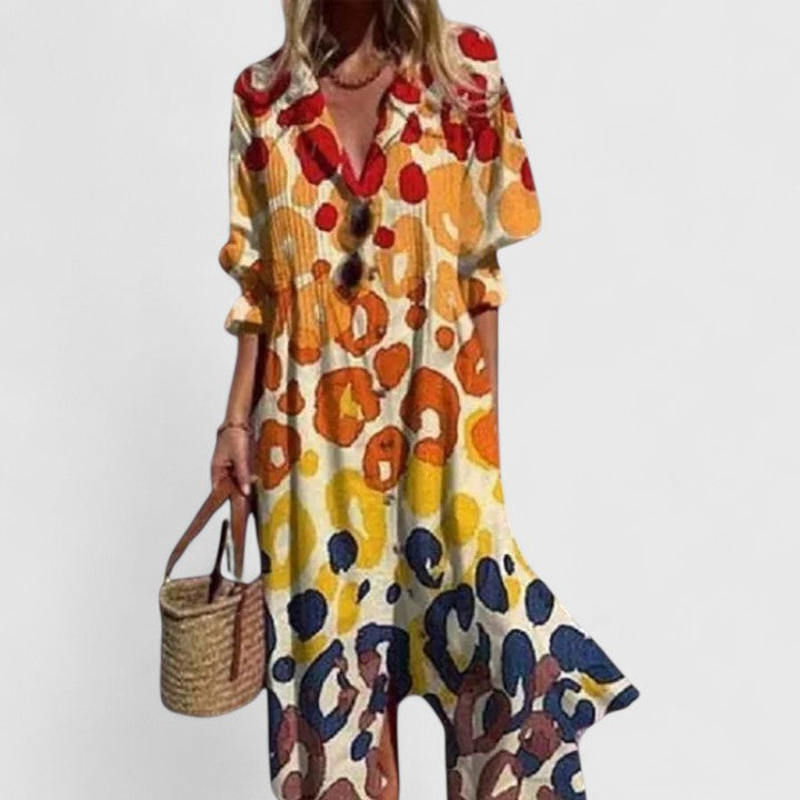 Paula Elegant Boho Maxi Dress With Colorful Floral Print by Selouva