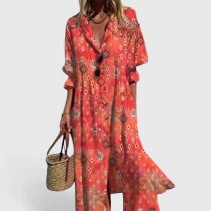 Paula Elegant Boho Maxi Dress With Colorful Floral Print by Selouva