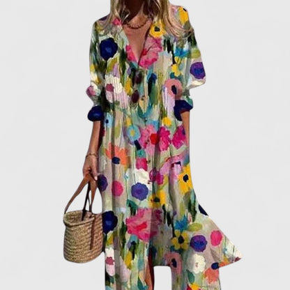 Paula Elegant Boho Maxi Dress With Colorful Floral Print by Selouva