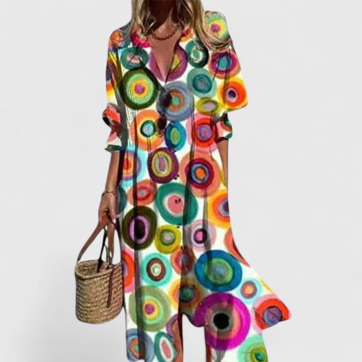 Paula Elegant Boho Maxi Dress With Colorful Floral Print by Selouva