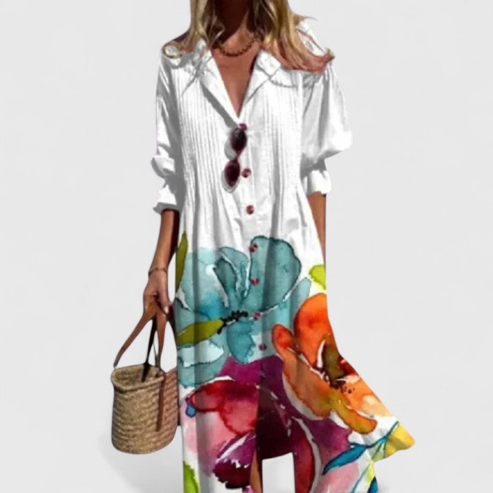Paula Elegant Boho Maxi Dress With Colorful Floral Print by Selouva