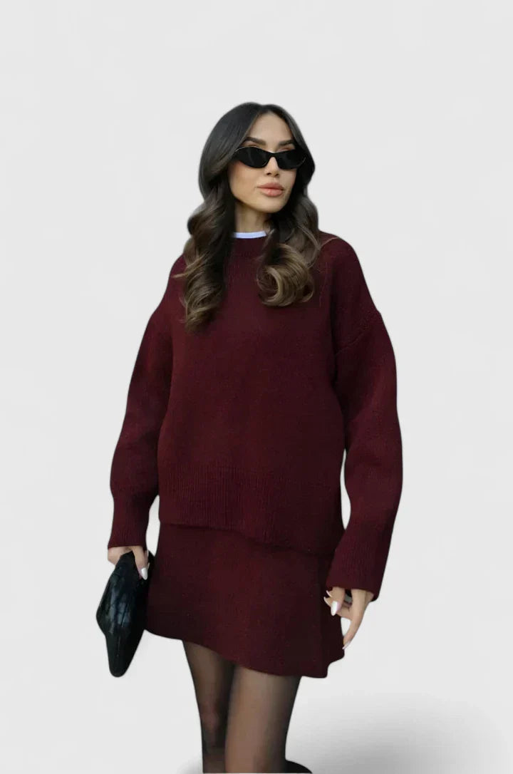Women's Burgundy Knit Set Cozy by Selouva