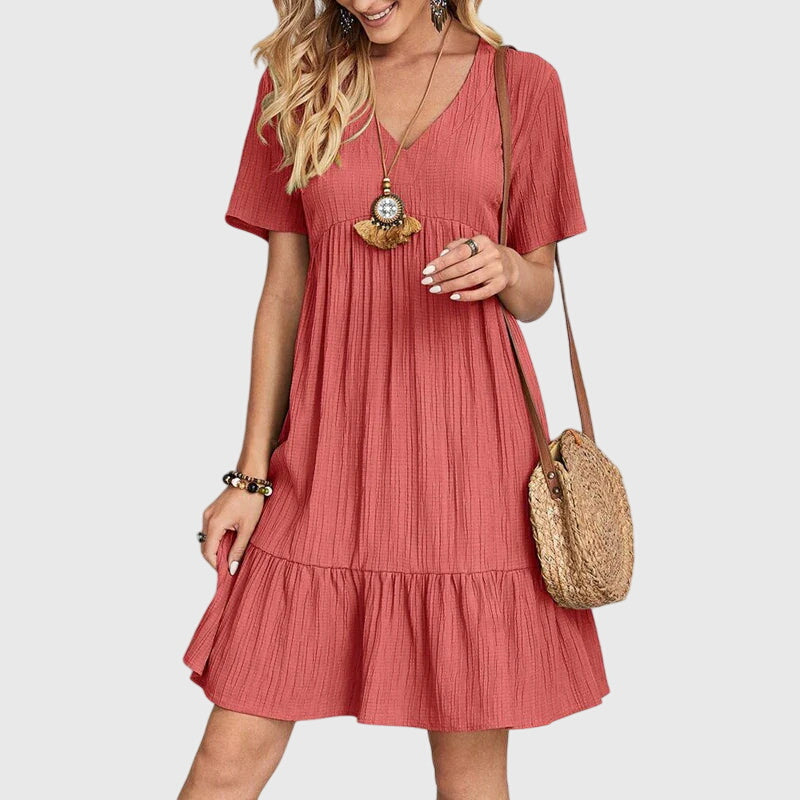 Jasmine Elegant Flattering Caramel Brown Short Dress by Selouva