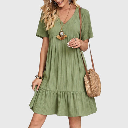 Jasmine Elegant Flattering Caramel Brown Short Dress by Selouva