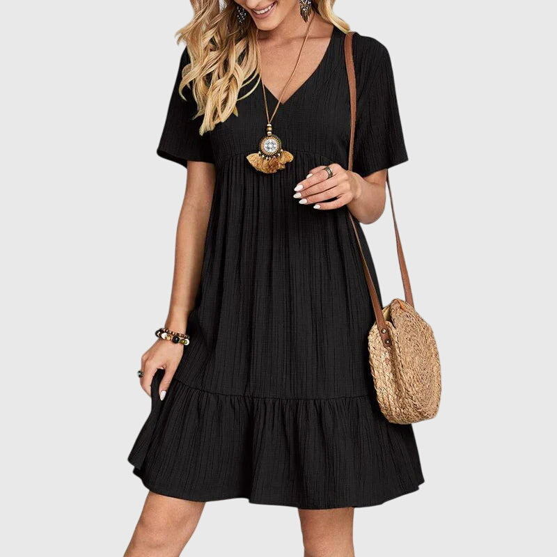 Jasmine Elegant Flattering Caramel Brown Short Dress by Selouva