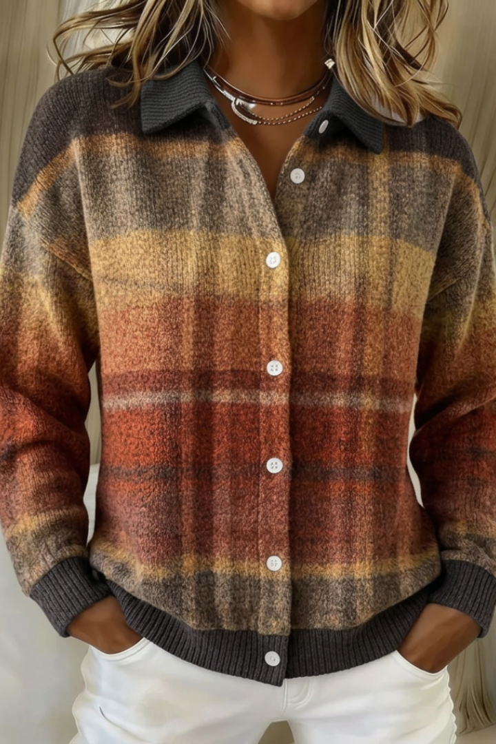 Emily Checked Wool Blend Knit Cardigan With Button Front by Selouva