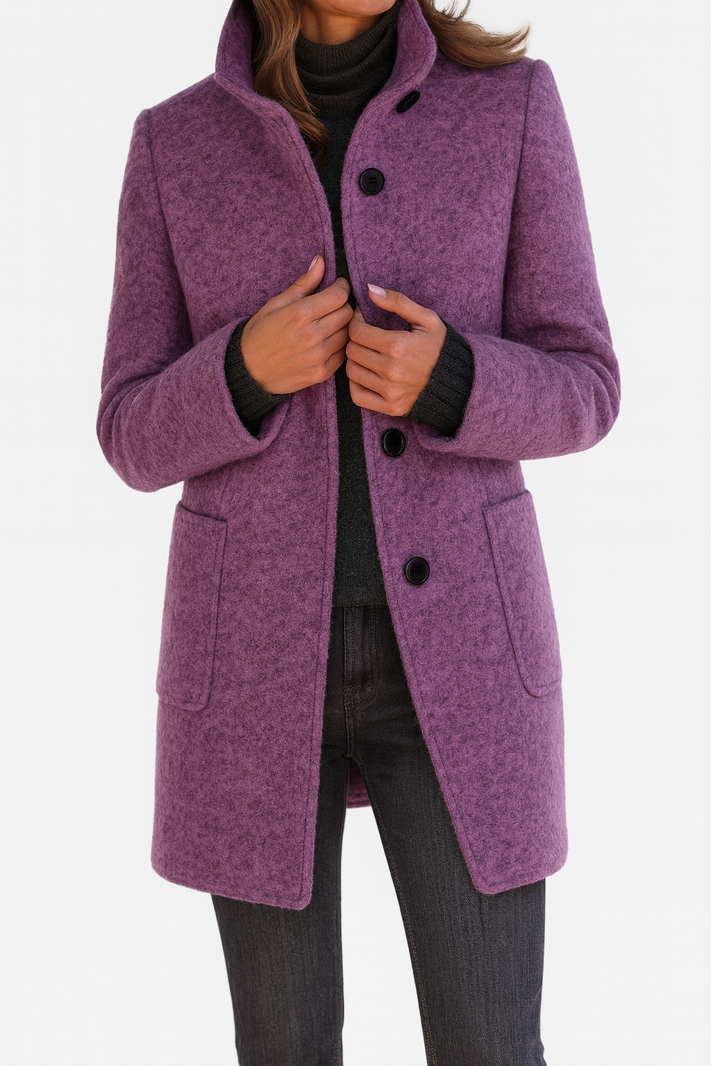 Women's Coat with High Collar for Everyday Workwear by Selouva