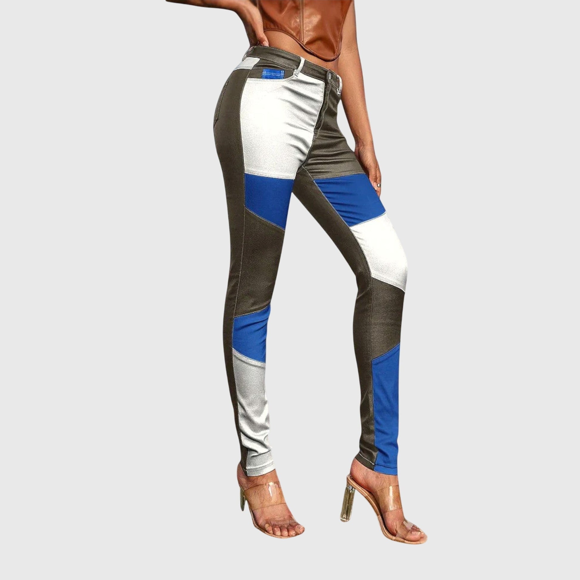 Calliope Color Block Pattern Tube Pants With Stretchy Fabric by Selouva