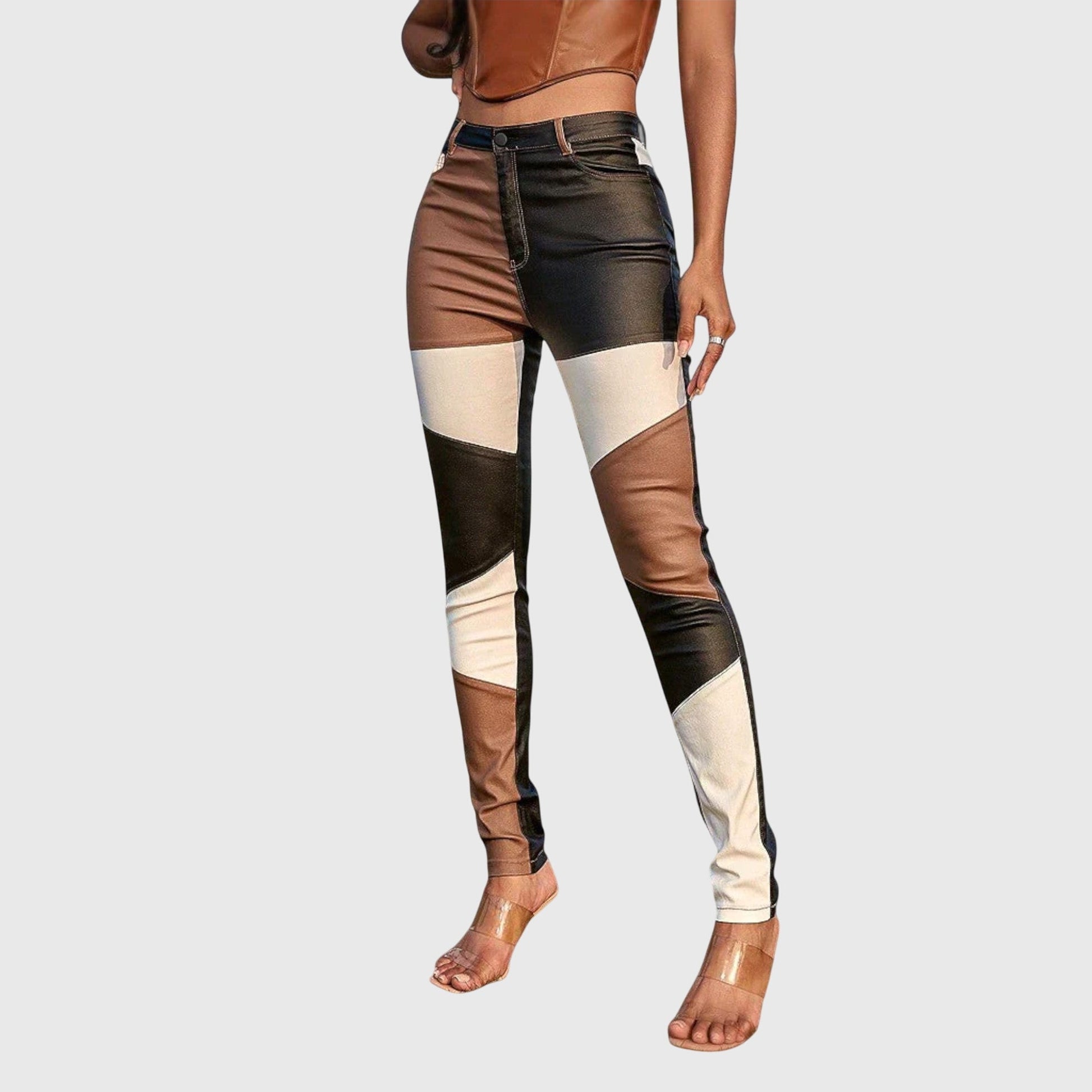 Calliope Color Block Pattern Tube Pants With Stretchy Fabric by Selouva