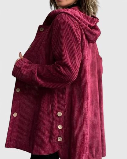 Women's Corduroy Jacket with Hood for Autumn Layering by Selouva
