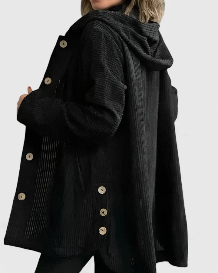 Women's Corduroy Jacket with Hood for Autumn Layering by Selouva