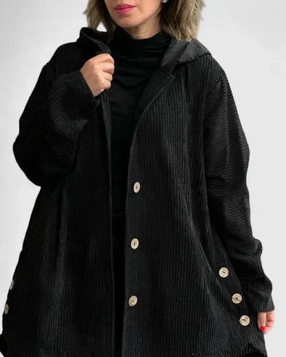 Women's Corduroy Jacket with Hood for Autumn Layering by Selouva